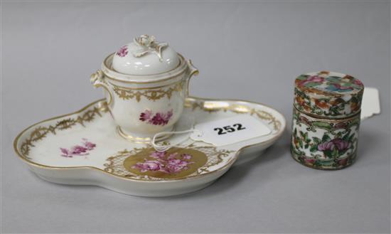 Chinese Export canister and a Dresden inkwell